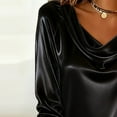 thumbnail image 5 of Stamzod Women's Dresses Solid Color Cowl Neck Elegant Satin Wedding Guest Dress Long Sleeve Summer Dresses for Women Black S, 5 of 6
