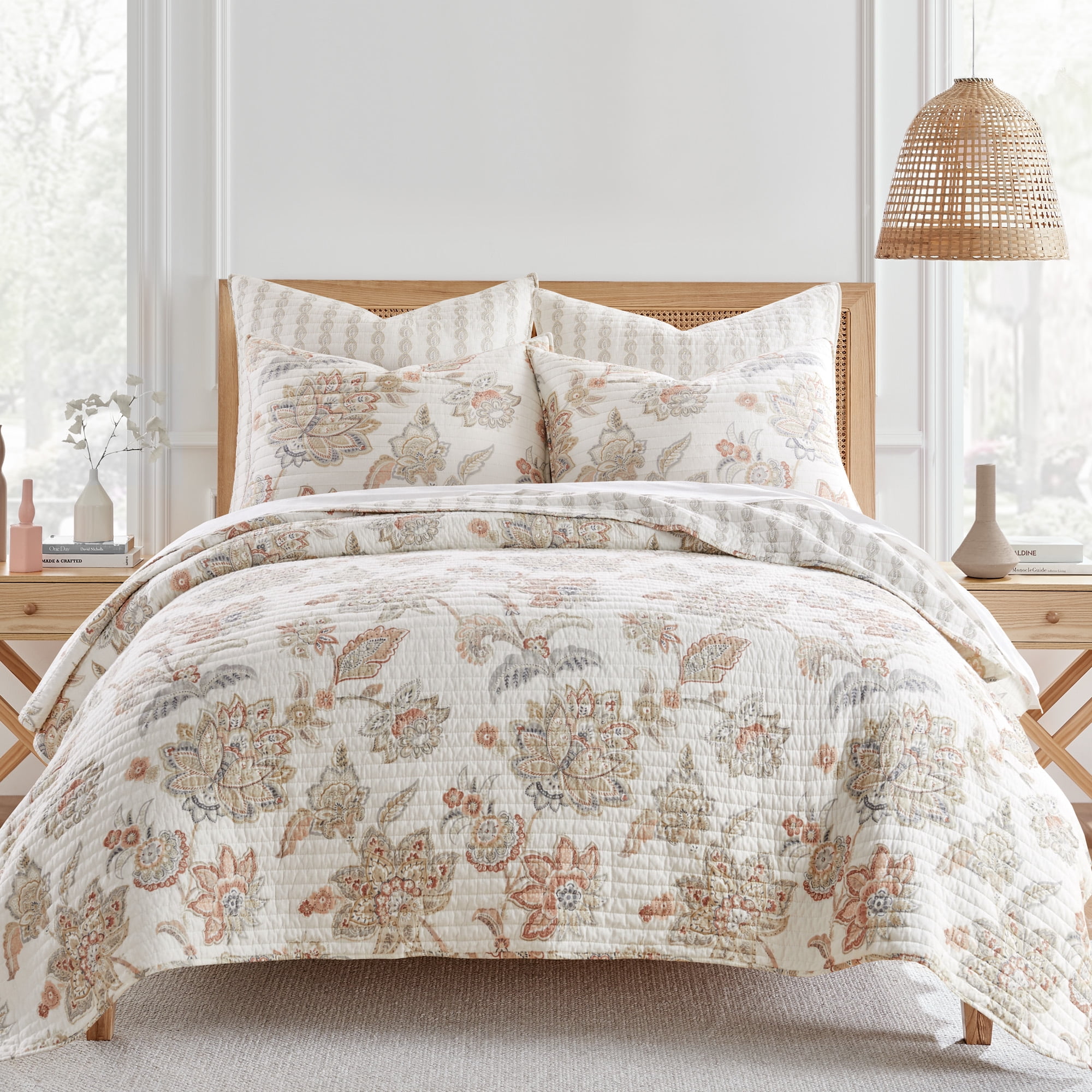 Levtex Home - Selesta Blush Quilt Set - Twin Quilt and One Standard Sham - Floral - Blush Taupe Grey - Quilt (68x86in.) and Sham (20x26in.) - Reversible - Cotton