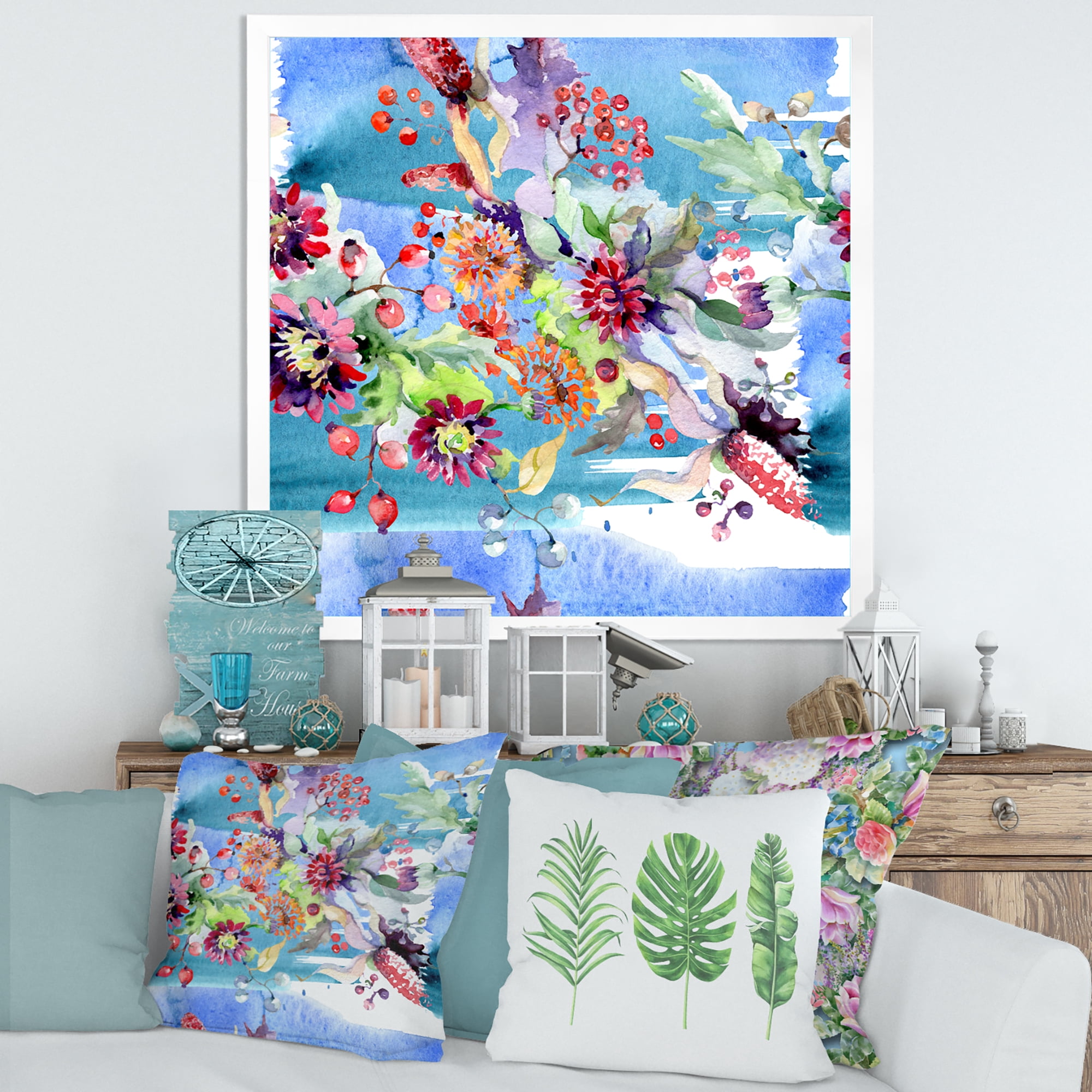 Designart 'Wildflowers and Vibrant Wild Spring Leaves XIII' Modern Framed Art Print