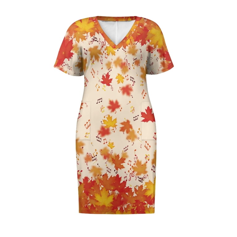 Yuyamidu Maple Leaves Women Short Sleeve Dresses Casual Dress Beach Dance  Dresses for Women Music Note Midi Dresses Size 2XL Oversized Summer Fall  Dress - Walmart.com