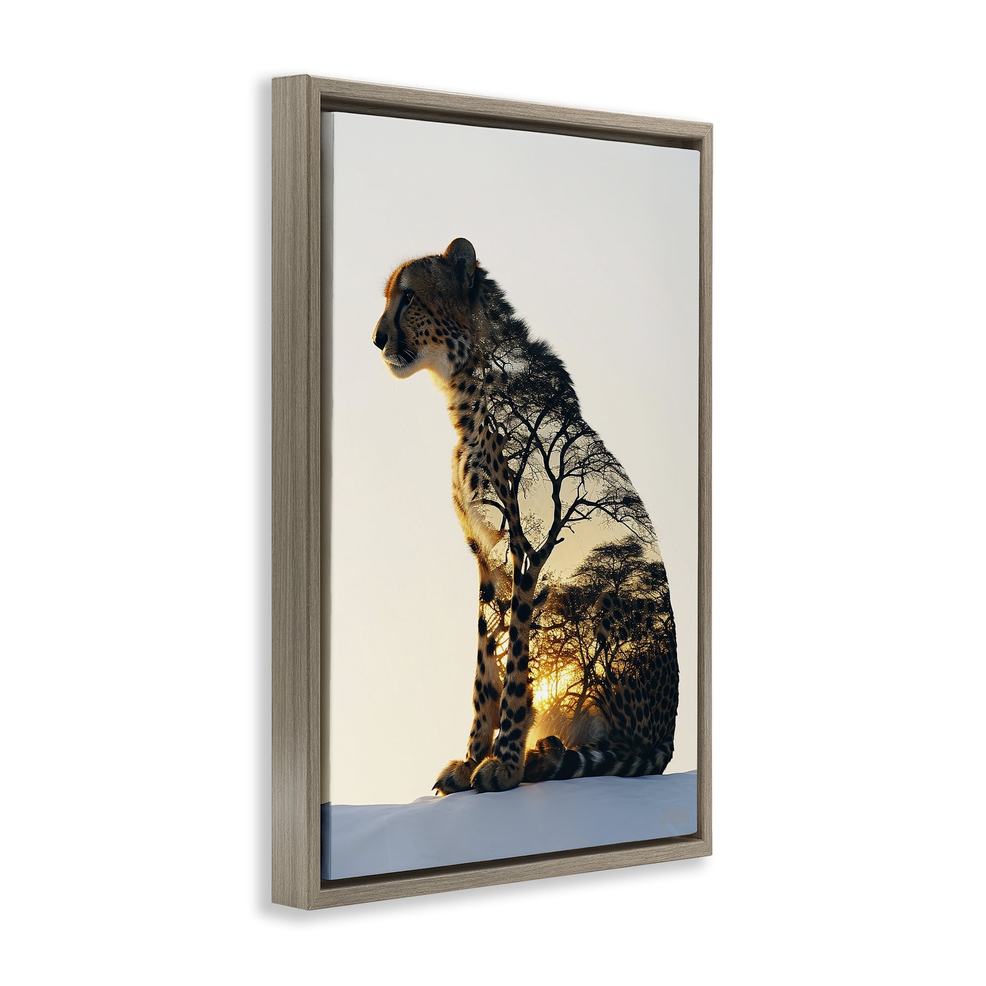 Stupell Industries Leopard with Silhouette Animals & Insects Painting Brown Floater Framed Canvas Art Print Wall Art, 21 x 31