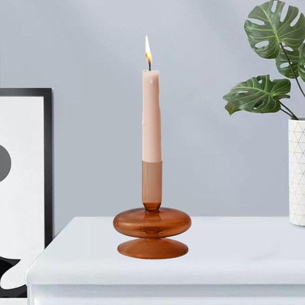 1Pack Glass Candle Stick Holders Brown Crystal Taper Candles Holder Table Centerpieces for Buring Candles
