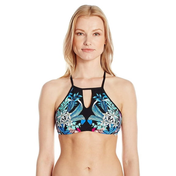 Kenneth Cole Women's High Neck Hipster Bikini Swimsuit Top (Black, XL)