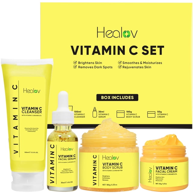 Set de cuidado de la piel Healov Vitamin C con limpiador, exfoliante, crema y sérum