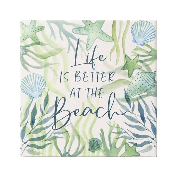Stupell Industries Life Better at Beach Animals & Insects Painting Gallery Wrapped Canvas Art Print Wall Art, 17 x 17