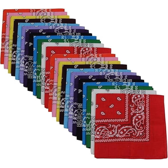 Bandanas 12pcs 22 X 22 Inch 100% Cotton Bandana Novelty Double Sided Print Paisley Cowboy Bandana Party Favor Scarf Headband Handkerchiefs Two Dozen