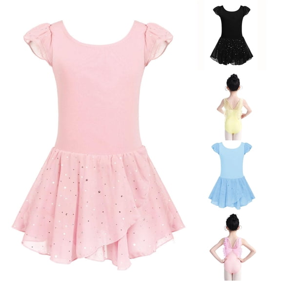 Bigetiay Girls Ruffled Sleeve Ballet Dance Dress Tutu Skirted Leotard, Size 10-11 Years