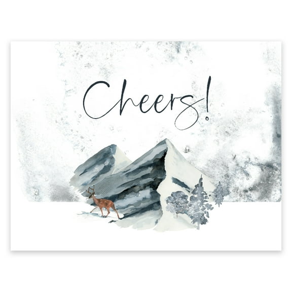 Koyal Wholesale Unframed Winter Snowy Woodland Forest Watercolor Party Sign, Cheers, 1- Pack