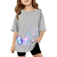 thumbnail image 2 of Curuila Kids Girls Tops Casual Short Sleeve Crew Neck Butterfly Animal Printed T Shirt Grey Size 8-9 Years, 2 of 5