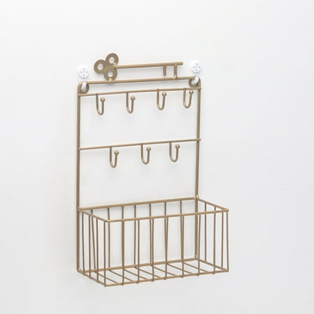 

Guopo Command Hooks Wall Hanging Organizer Key Hooks Holder Storage Basket Decorative Iron Rack Decoration for Kitchen Bedroom Bathroom Office A