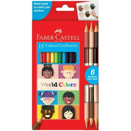 Faber-Castell World Colors Colored Pencils for Kids, 15 Count - Includes 3 Duo Tone Skin Shades