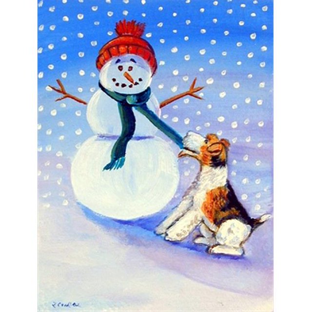 11 x 15 Po. Snowman avec Fox Terrier Drapeau de Jardin