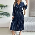 thumbnail image 2 of SHTXOZHI Maxi Dress for Women Wrap V Neck Long Sleeve Pleated Casual A-Line Printed Dress with Belt, 2 of 6
