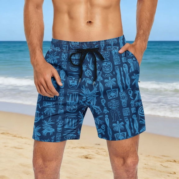 KeShDi Swim Trunks Men Graphic Beach Shorts Men's Printed Basic Drawstring Casual Beach Shorts Multicolor 2X