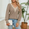 thumbnail image 6 of ClodeEU Womens V-Neck Lace Ribbed Brushed Long Sleeve Sweaters ,Trendy Sexy Sweater Jumper Tops Khaki,Womens Plus XXL, 6 of 7