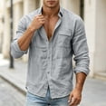 thumbnail image 6 of LEKWK Casual Button Down Shirts for men Long Sleeve Cotton Linen Textured Beach Tops with Chest Pocket Regular Fit Lightweight Summer Vacation Holiday Daily Wear Gray XXL, 6 of 8