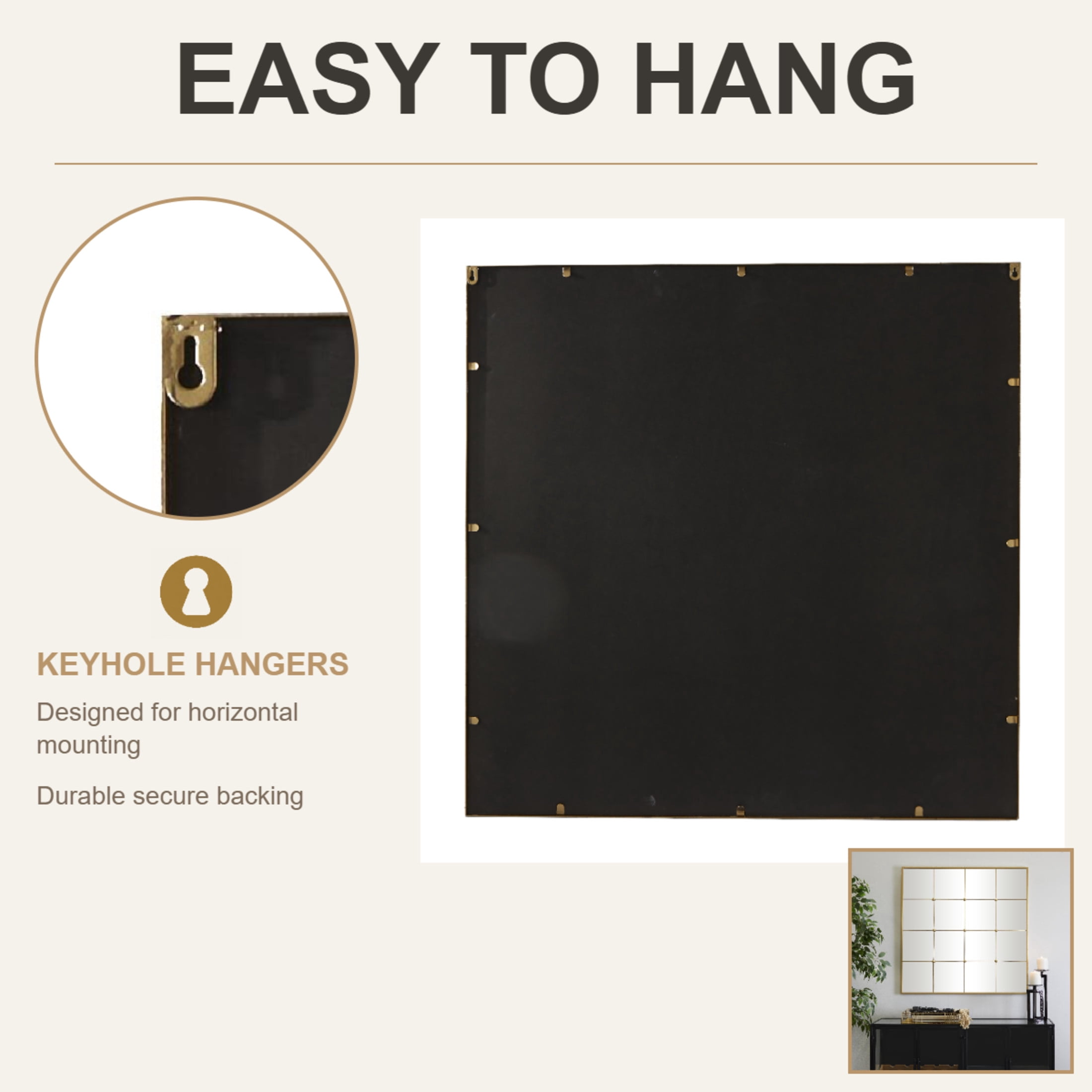 CosmoLiving by Cosmopolitan 36" x 36" Gold Window Pane Inspired Wall Mirror
