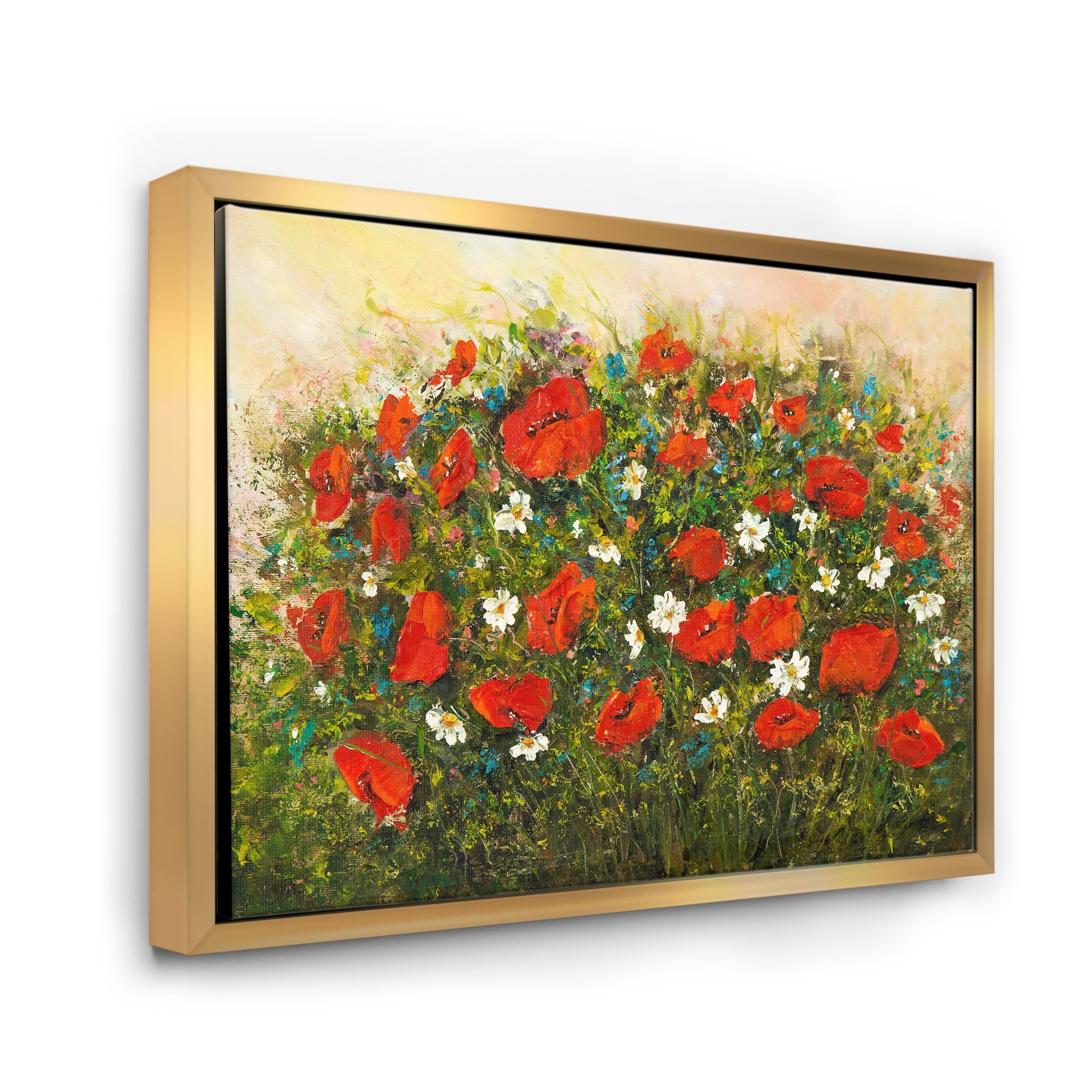 Designart 'The Fields of Red Wildflowers' Traditional Framed Canvas Wall Art Print