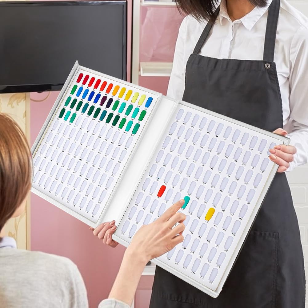 Nail Color Display Book with 240Pcs White Nail Tips Nail Gel Polish Display Board Nail Color Chart Display Book Nail Polish Sample Book with Replacement Tips Salon Tools White DIY
