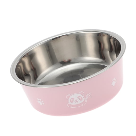 Unique Bargains 1 Pc Non-Skid Small Dog Bowl Panda Pattern for Indoor and Outdoor Stainless Steel Plastic Pink
