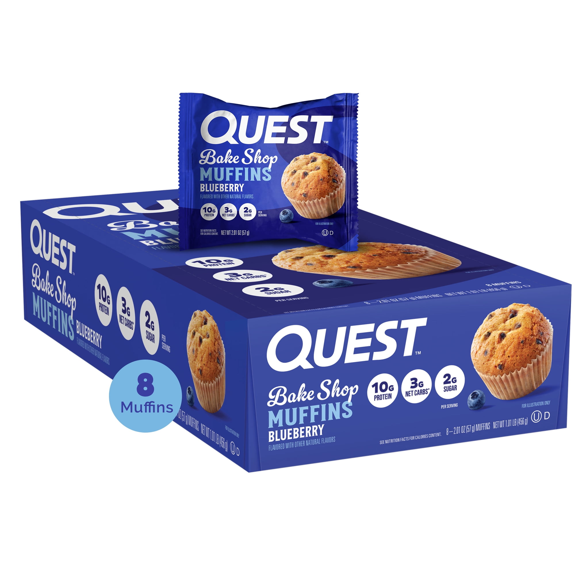 Quest Bake Shop Blueberry Muffins, 10g Protein, 8 Count