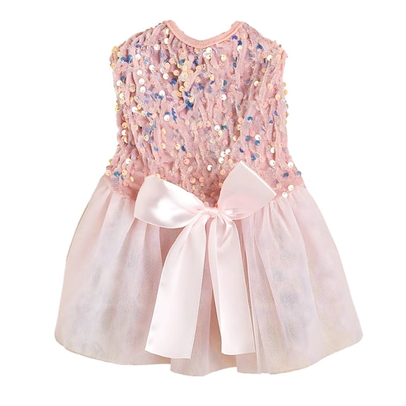 Pink Bow Tutu Dog Dress, M Size, Bling Princess Cat Attire, Summer Birthday Pet Outfit for Small Medium Canines