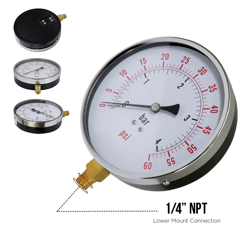 Supply Giant 4.5" Utility Dry Water Pressure Gauge 60 PSI, 1/4" NPT Lower Mount