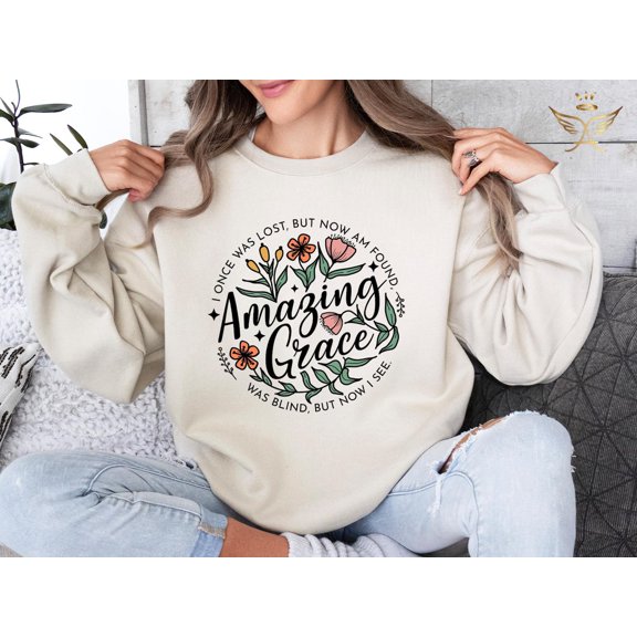 Velto Amazing Grace Bible Verse Faith Inspirational Religious Graphic Sweatshirt Full size S-5XL