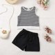thumbnail image 2 of Vestido de Verano de Manga Corta Suave Cómodo Color Sólido Cuello Redondo Blusas Conjuntos para Niños Niñas Vestido de Manga Corta Lindo Moda Casual, 2 of 9