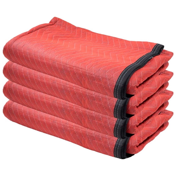 4 Pack 72" x 80" Heavy Duty Moving Blankets for Furniture & Appliances Protection - Red Non-Woven Zig-Zag Stitching Quilted Furniture Pads for Packing, Storage & Cargo Protection