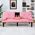 thumbnail image 2 of Futon Sofa Bed, Modern Folding Futon Set with 2 Cup Holders, Convertible Recliner Lounge for Living Room, Apartment, Office, Pink, 2 of 9