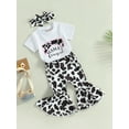 thumbnail image 3 of Bagilaanoe 2pcs Toddler Baby Girl Long Pants Set Letter Print Short Sleeve T-shirt Tops + Flare Trousers + Headband 6M 12M 18M 24M 3T 4T Kids Casual Outfits, 3 of 8