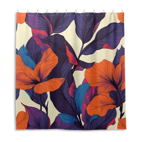 Orange and Purple Tropical Flowers Shower Curtain Liner 66x72 Inch Waterproof Shower Curtains Decorative Bathroom with 12 Pack Hooks