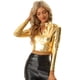 thumbnail image 1 of Blusa de Fiesta para Mujer Blusa Corto con Cremallera y Manga Larga Oro XL, 1 of 6