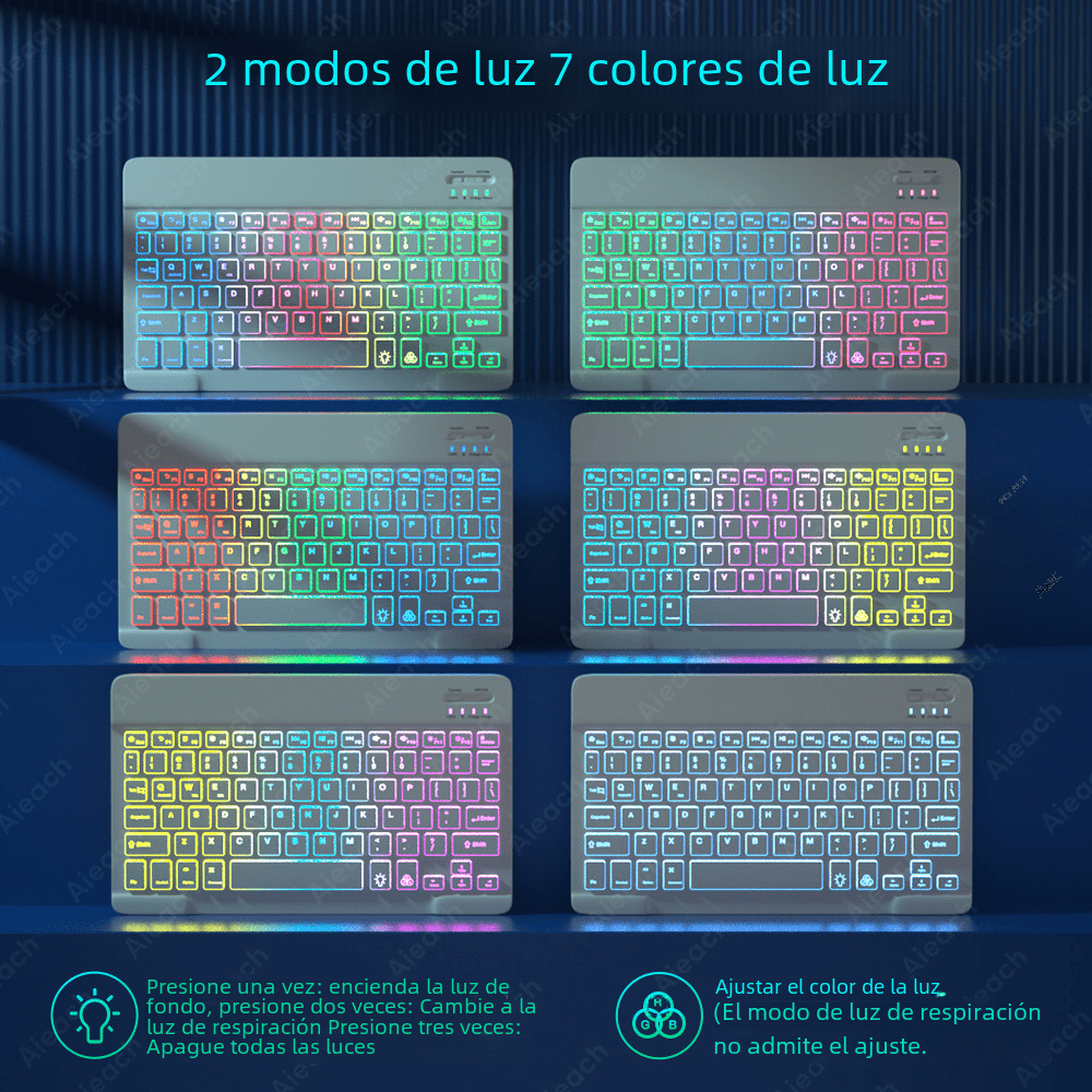 Wireless Bluetooth Keyboard for Tablet Android iOS Windows Mouse Compatible Rainbow Backlit Phone iPad Black