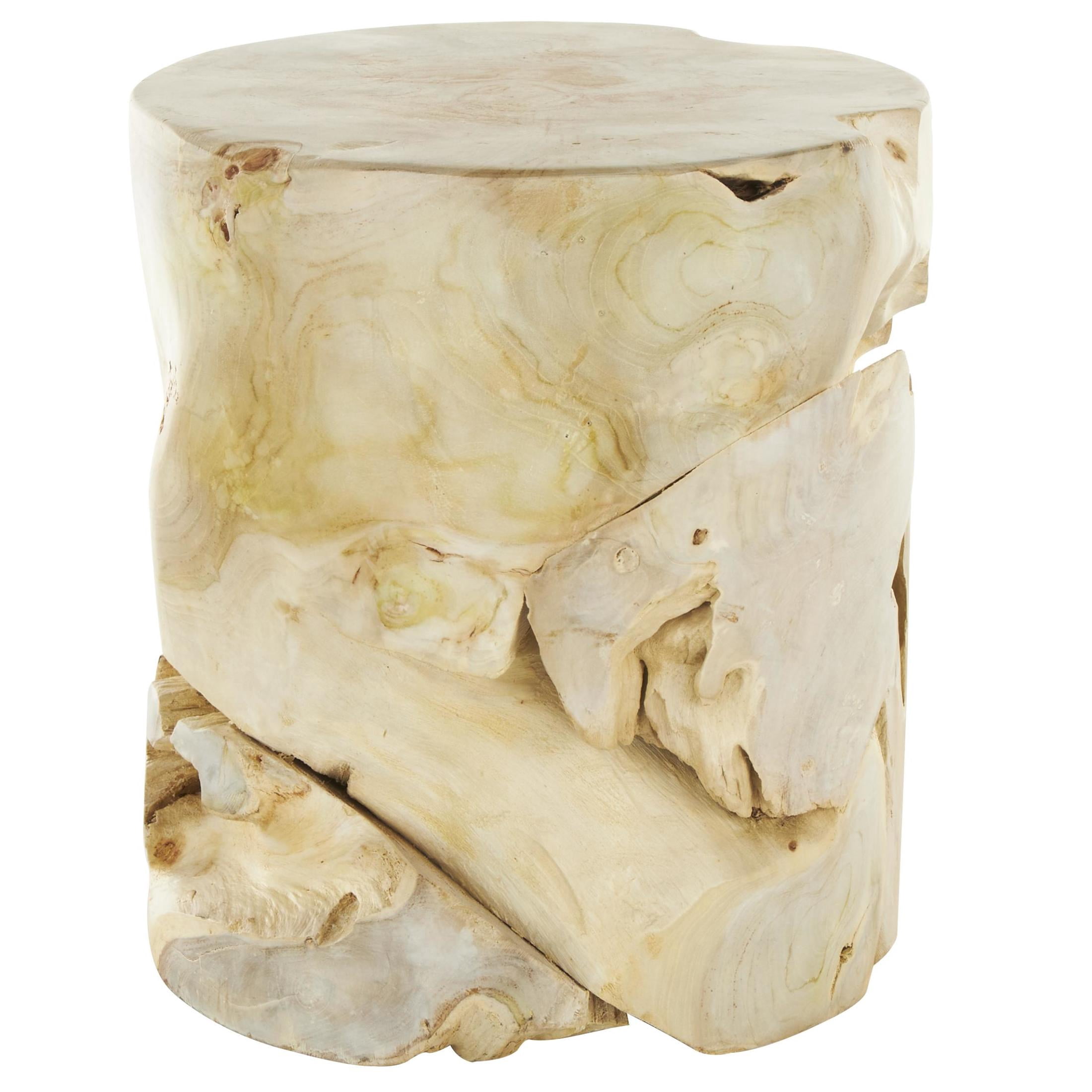 DecMode 15" x 18" Light Brown Teak Wood Handmade Live Edge Tree Stump Accent Table with Natural Cutouts, 1-Piece