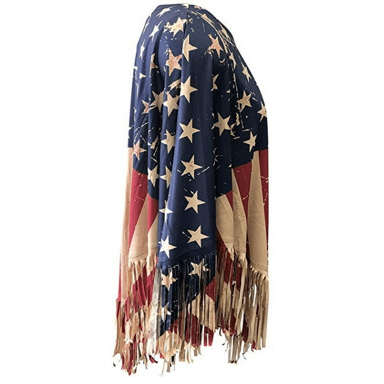 American Flag Poncho Pullover Topper Jacket Ruana with American Flag Poncho Pullover Topper Jacket Ruana with