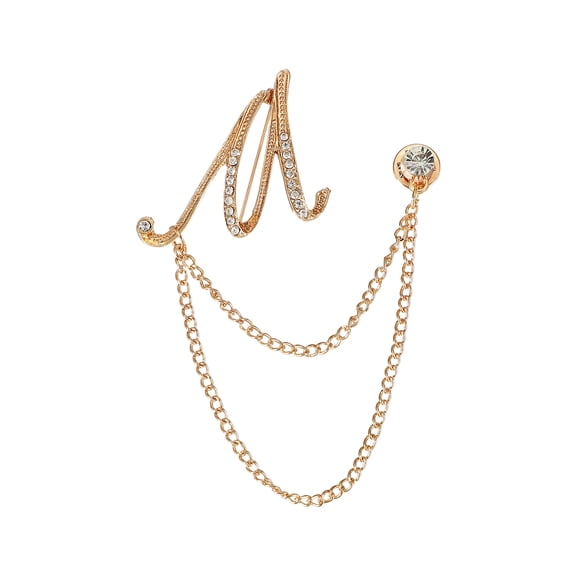 Uxcell Letter Hanging Chain Brooch Suit Pin, Initial Letter M Rhinestone Tassel Chain Lapel Pins Alphabet A-Z Brooches for Men Women Suit Tuxedo Accessories, Gold Tone