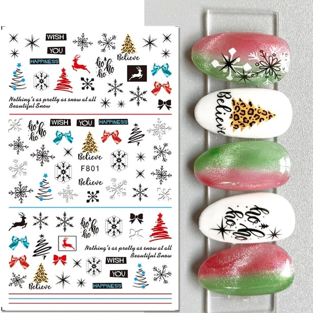 Pegatinas 3D de dibujos animados de Papá Noel para decoración de uñas, deslizadores de uñas de invierno, decoración de manicura DIY, alce, copo de nieve, pingüino, árbol de nieve, NLF889