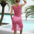 thumbnail image 4 of Wycnly Dresses for Women 2024 Beach Hollowed Loose Swimsuits Bikini Tassel Cover Ups Dresses Sleeveless Crewneck Solid Summer Short Sun Dress Hot Pink M Clearance Clothes, 4 of 6