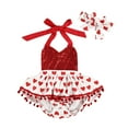 thumbnail image 1 of Fortune Valentine's Day Newborn Baby LOVE Heart Pompom Romper Dress Headband, 1 of 8
