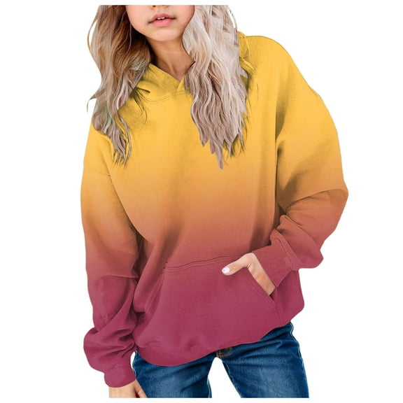 Gibobby Cute Hoodies for Teen Girls Trendy Long Sleeve Oversized Sweatshirts Gradient Preppy Clothes for Girls(Yellow,3-4 Years)