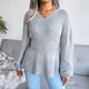 thumbnail image 4 of Women Autumn Winter Knitted Sweater, Lantern Sleeve Tight Waist Sweater Hem Ruffle  For Home ANGGREK Gris M, 4 of 8
