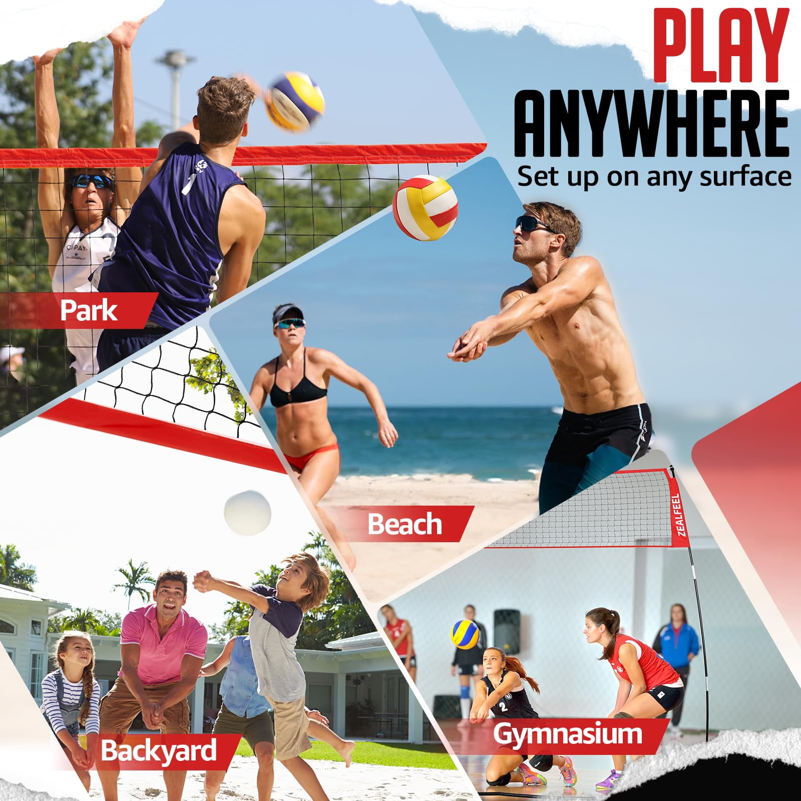 Zealfeel Adjustable Portable 12ft Volleyball Training Net with Carry Bag for Outdoor Practice