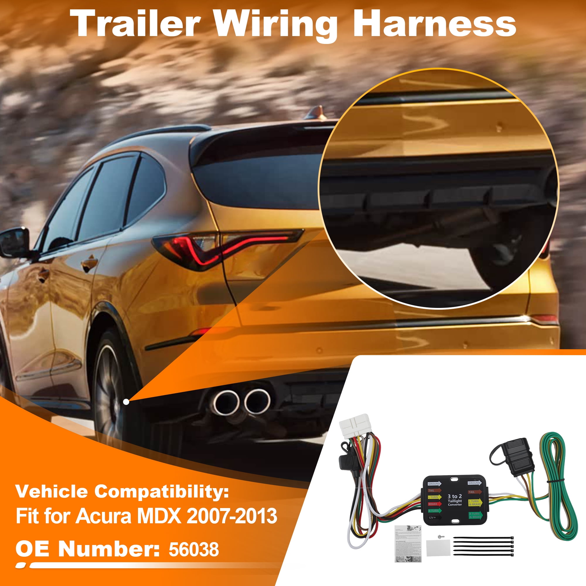 Unique Bargains 4-Way Flat Trailer Wiring Harness Kit for Acura MDX 2007-2013