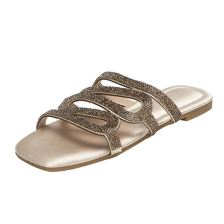 

Qufokar Sandals for Women Leopard Print Heels for Women Sandal Women Ladies Slip On Flat Sandals Casual Bling Rhinestone Strap Sandals Open Toe Slide Sandals Womens Pool Sandals