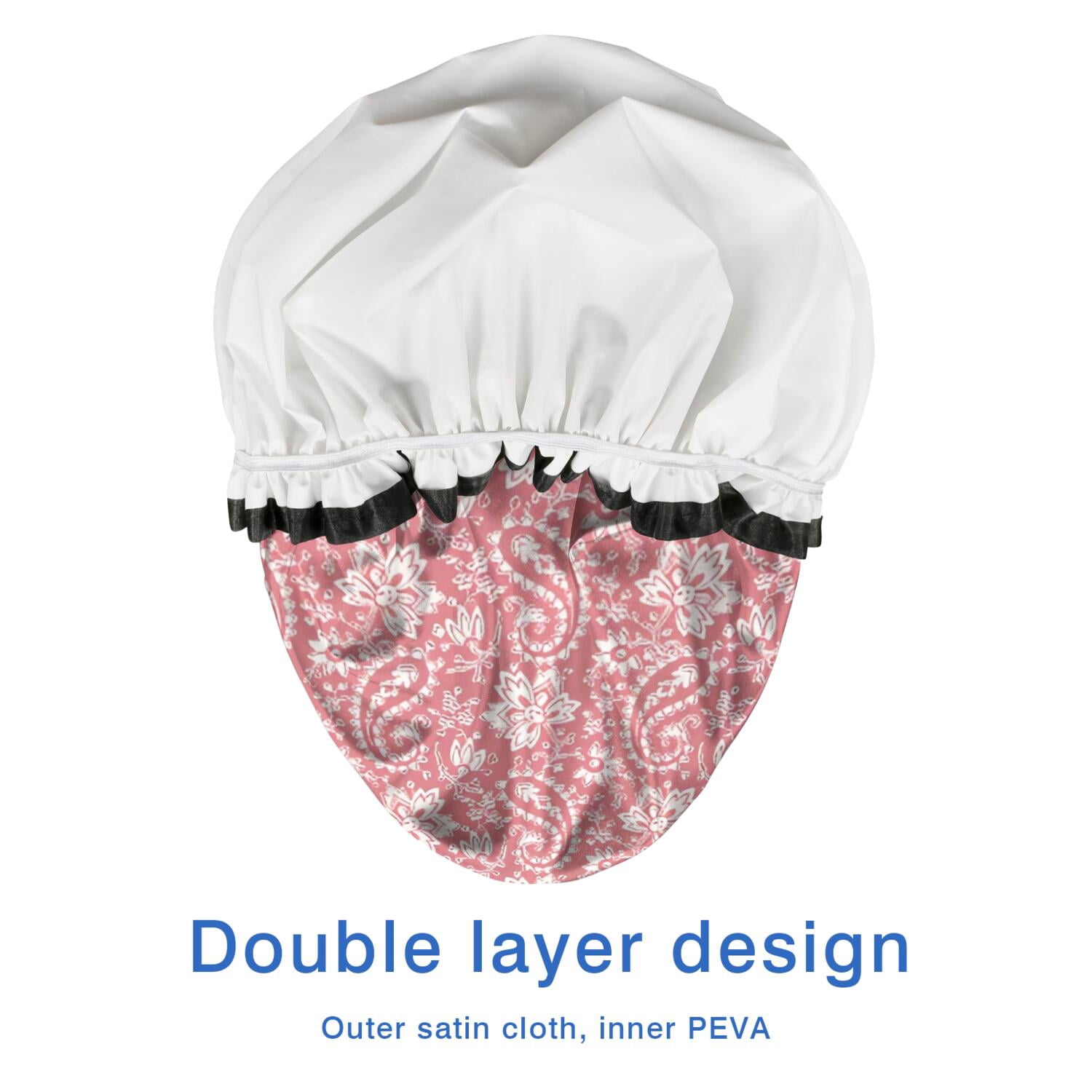Shower Caps,Pink Pioneer Flower and Paisley Pattern Waterproof Shower Cap for Women 4 Pieces,Double Reusable Hair Cover for Shower PEVA Elastic Stretch Hem