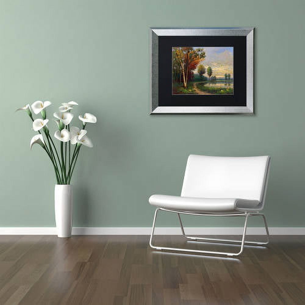 Trademark Fine Art "Landscape with a Lake" Canvas Art by Daniel Moises, Black Matte, Silver Frame