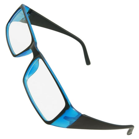 Women Blue Black Plastic Full Frame Clear Lens Plano Glasses Spectacles