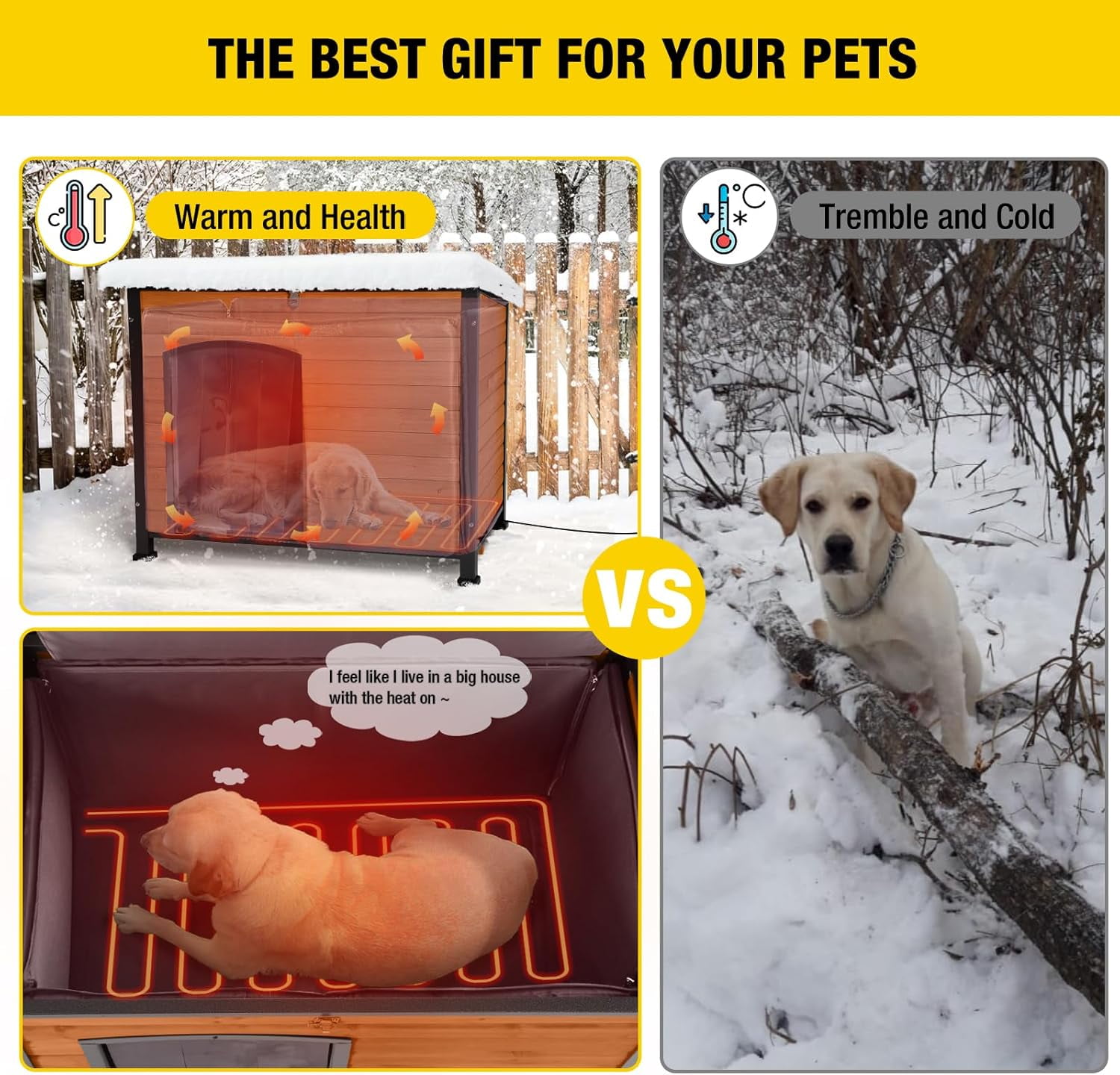 Aivituvin Insulated Heated Dog House with Insulated Liner & Heating Pad, All-Around Iron Frame Large Outdoor Dog House for Small & Medium & Large Dogs, Waterproof, Brown